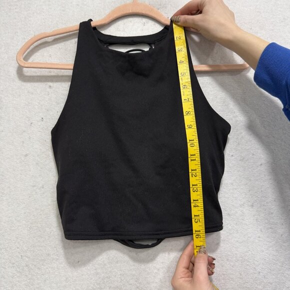 Alo Yoga Tank Top Womens Small Black High Neck Strappy Back Cropped Bra - Picture 3 of 8